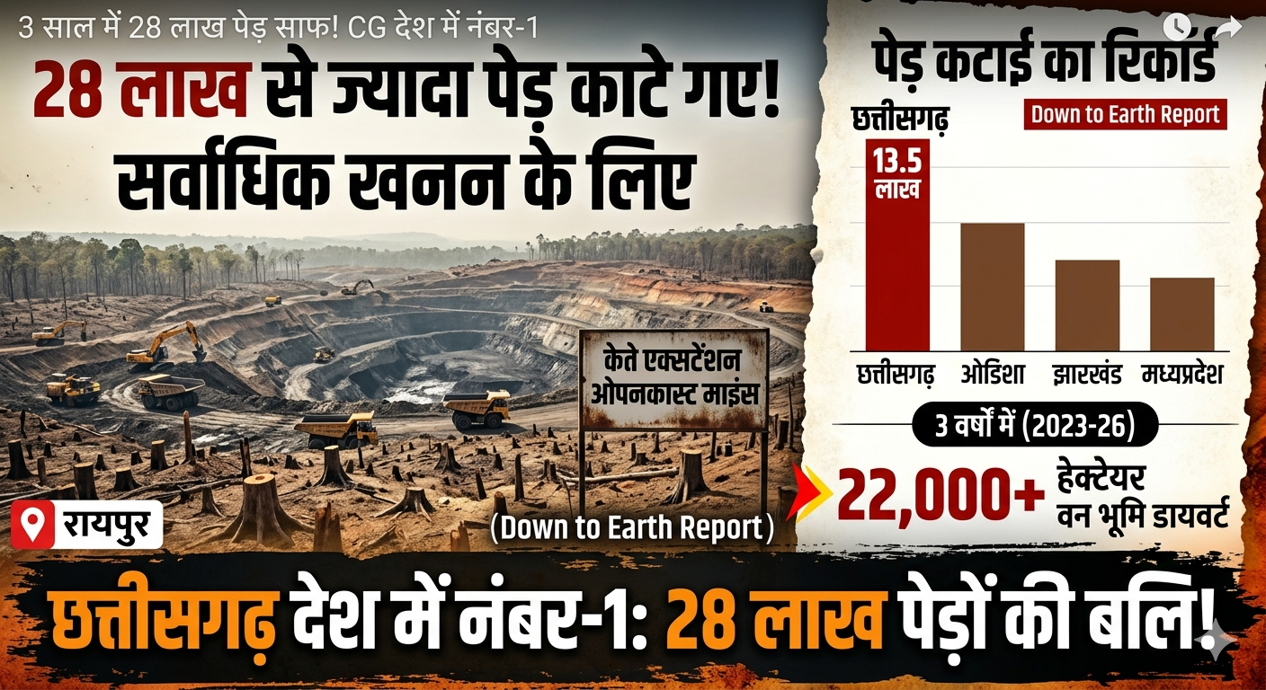 ForestLandDiversion : देश में 3 साल में 28 लाख पेड़ काटने की मंजूरी: छत्तीसगढ़ सबसे आगे, ‘डाउन टू अर्थ’ की रिपोर्ट में बड़ा खुलासा